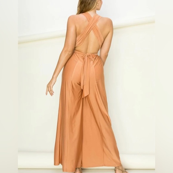 NWT Parisian multi-way tie peach Jumpsuit OS fits M-XL - Picture 2 of 14